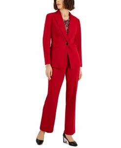Kasper Women's One-Button Blazer, Printed Cowlneck Cap-Sleeve Blouse & Faux-Fly Pull-On Wide-Leg Pants