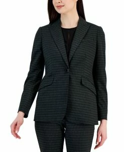 Anne Klein Women's Houndstooth One-Button Compression Blazer