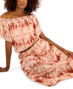 INC International Concepts Women's Printed Clip-Dot Tiered Maxi Skirt, Created For Macy's -Sam Edelman Shop 22740597 fpx