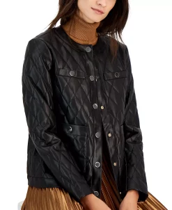 Anne Klein Women's Faux-Leather Quilted Snap Jacket -Sam Edelman Shop 22768032 fpx
