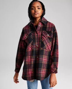 And Now This Women's Oversized Plaid-Print Long-Sleeve Shacket -Sam Edelman Shop 22781338 fpx