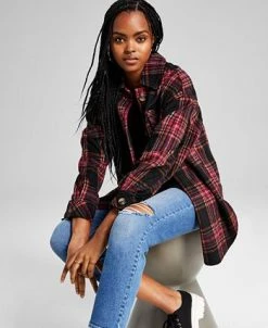 And Now This Women's Oversized Plaid-Print Long-Sleeve Shacket -Sam Edelman Shop 22781339 fpx