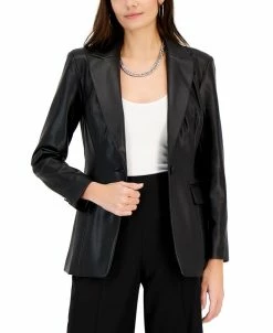 INC International Concepts Women's Faux Leather Single-Breasted Blazer, Created For Macy's