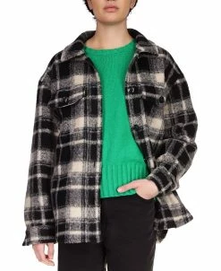 Sanctuary Women's Shay Brushed-Knit Tie-Waist Plaid Shacket
