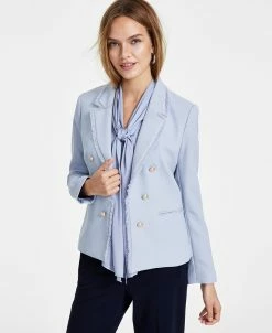 Bar III Women's Faux-Double-Breasted Fringe-Trim Blazer, Created For Macy's