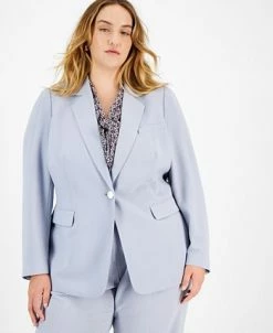 Bar III Plus Size Textured Crepe Single-Button Blazer, Created For Macy's -Sam Edelman Shop 22803329 fpx