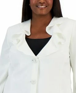 Kasper Plus Size Ruffled Collar Two-Button Blazer -Sam Edelman Shop 22803906 fpx