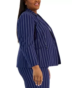 Kasper Plus Size Pinstriped Notched-Collar Single-Button Blazer -Sam Edelman Shop 22803931 fpx