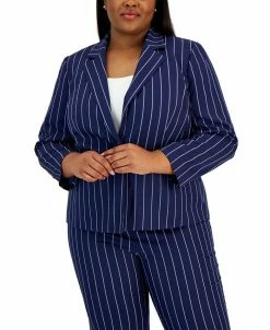 Kasper Plus Size Pinstriped Notched-Collar Single-Button Blazer