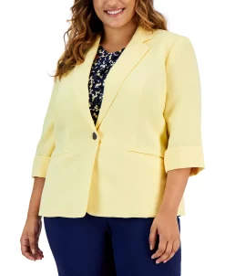 Kasper Plus Size 3/4-Sleeve Single-Button Blazer -Sam Edelman Shop 22803957 fpx