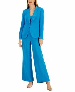 Anne Klein Women's Single-Button Blazer, V-Neck Camisole & High-Rise Wide-Leg Pants