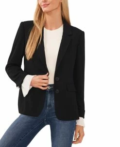CeCe Women's Notched Collar Contrast Ruffled-Cuff Blazer
