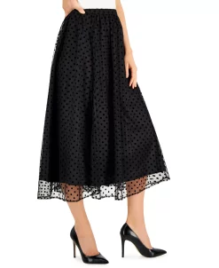 Anne Klein Women's Flocked-Dot Midi Skirt -Sam Edelman Shop 22837354 fpx
