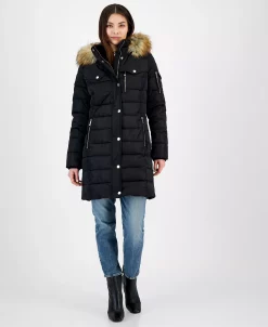 Michael Kors Women's Faux-Fur-Trim Hooded Puffer Coat, Created For Macy's -Sam Edelman Shop 22854462 fpx
