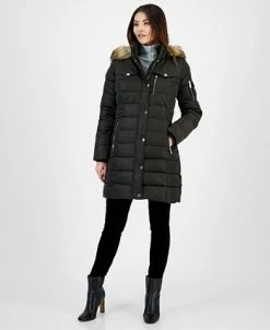 Michael Kors Women's Faux-Fur-Trim Hooded Puffer Coat, Created For Macy's -Sam Edelman Shop 22854468 fpx