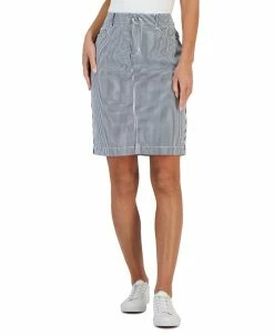 Charter Club Women's Striped Tummy-Control Denim Skirt, Created For Macy's