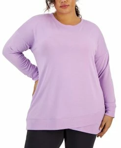 ID Ideology Plus Size Crossover-Hem Ribbed-Edge Top, Created For Macy's