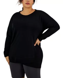 ID Ideology Plus Size Crossover-Hem Ribbed-Edge Top, Created For Macy's -Sam Edelman Shop 22935964 fpx