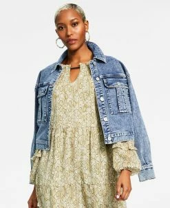 INC International Concepts Women's Cropped Denim Jacket, Created For Macy's