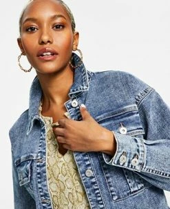 INC International Concepts Women's Cropped Denim Jacket, Created For Macy's -Sam Edelman Shop 22980273 fpx