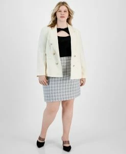 Bar III Plus Size Faux Double Breasted Blazer, Twist-Neck Sweater & Tweed Skirt, Created For Macy's