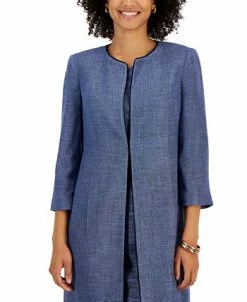 Kasper Women's Collarless 3/4-Sleeve Tweed Topper Jacket -Sam Edelman Shop 23035434 fpx