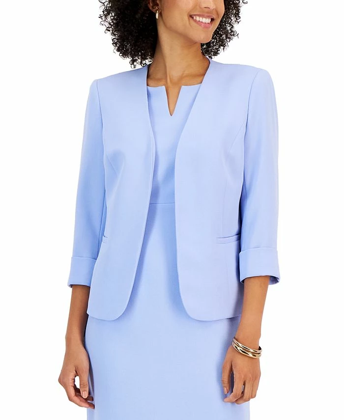 Kasper Women's Stretch Crepe Open-Front Roll-Sleeve Jacket 3 Kasper Women's Stretch Crepe Open-Front Roll-Sleeve Jacket