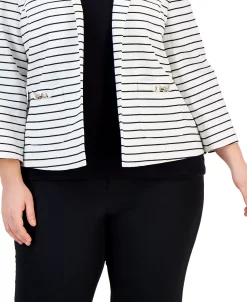 Kasper Plus Size Collarless Striped Open-Front Jacket -Sam Edelman Shop 23046025 fpx