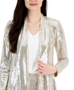 Anne Klein Women's Shawl-Collar Open-Front Sequin Blazer -Sam Edelman Shop 23098611 fpx