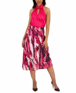 Anne Klein Twist-Neck Halter Top & Printed Fit & Flare Skirt