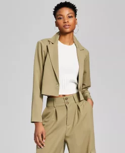 And Now This Women's Cropped Single Button Notched Collar Blazer -Sam Edelman Shop 23304517 fpx