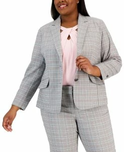 Kasper Plus Size Two-Button Plaid Blazer