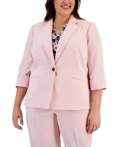 Kasper Plus Size 3/4-Sleeve Single-Button Blazer -Sam Edelman Shop 23315018 fpx