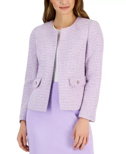 Kasper Women's Collarless Tweed Cardigan Open-Front Jacket -Sam Edelman Shop 23315516 fpx