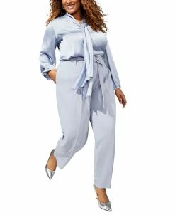 Bar III Plus Size Bow-Neck Blouse & Tie-Waist Pants, Created For Macy's