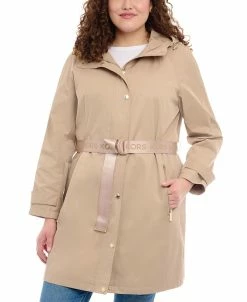 Michael Kors Women's Plus Size Belted Hooded Trench Coat