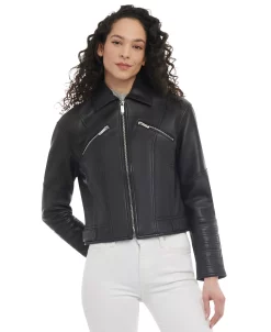 Michael Kors Women's Leather Trucker Jacket -Sam Edelman Shop 23350837 fpx