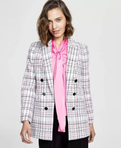 Bar III Women's Plaid Open-Front Faux-Double-Breasted Blazer, Created For Macy's -Sam Edelman Shop 23358992 fpx