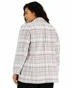 Bar III Plus Size Plaid Open-Front Button-Detail Blazer, Created For Macy's -Sam Edelman Shop 23359060 fpx