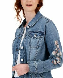 Style & Co Women's Embroidered Denim Jacket, Created For Macy's