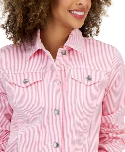 Charter Club Women's Striped Denim Trucker Jacket, Created For Macy's -Sam Edelman Shop 23431728 fpx