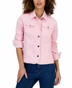 Charter Club Women's Striped Denim Trucker Jacket, Created For Macy's -Sam Edelman Shop 23431729 fpx