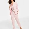 Kasper Women's One-Button Cuff-Sleeve Blazer, Floral-Print Cowlneck Top & Stretch Crepe Slim Pants