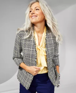 Kasper Women's Tweed 3/4-Sleeve Open-Front Blazer -Sam Edelman Shop 23502216 fpx
