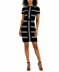 Anne Klein Women's Multi-Striped Short-Sleeve Dress
