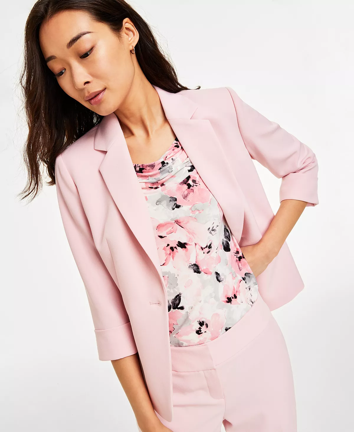 Kasper Women's Single-Button Notched Collar Rolled Sleeve Blazer 5 Kasper Women's Single-Button Notched Collar Rolled Sleeve Blazer - Image 3