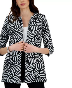 Kasper Jacquard Printed 3/4-Sleeve Topper Jacket -Sam Edelman Shop 23560883 fpx