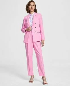 Bar III Textured Crepe One-Button Jacket, Marble-Print Sleeveless Blouse & Pull-On Ankle Pants, Created For Macy's