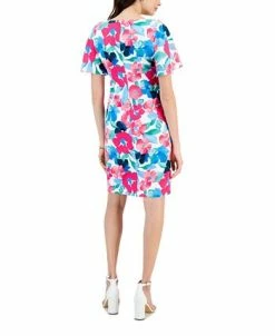 Kasper Printed Scuba Crepe Sheath Flutter Sleeve Dress -Sam Edelman Shop 23561108 fpx