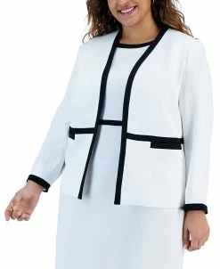 Kasper Plus Size Contrast-Frame Open-Front Blazer